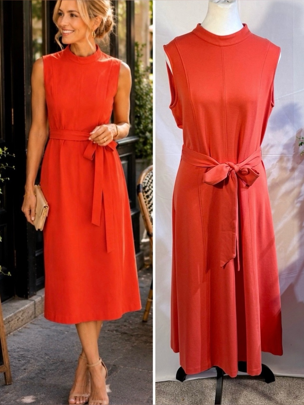 💥Boden Nicola High Neck Ponte Dress Coral Belted Sleeveless Midi
10P🧡